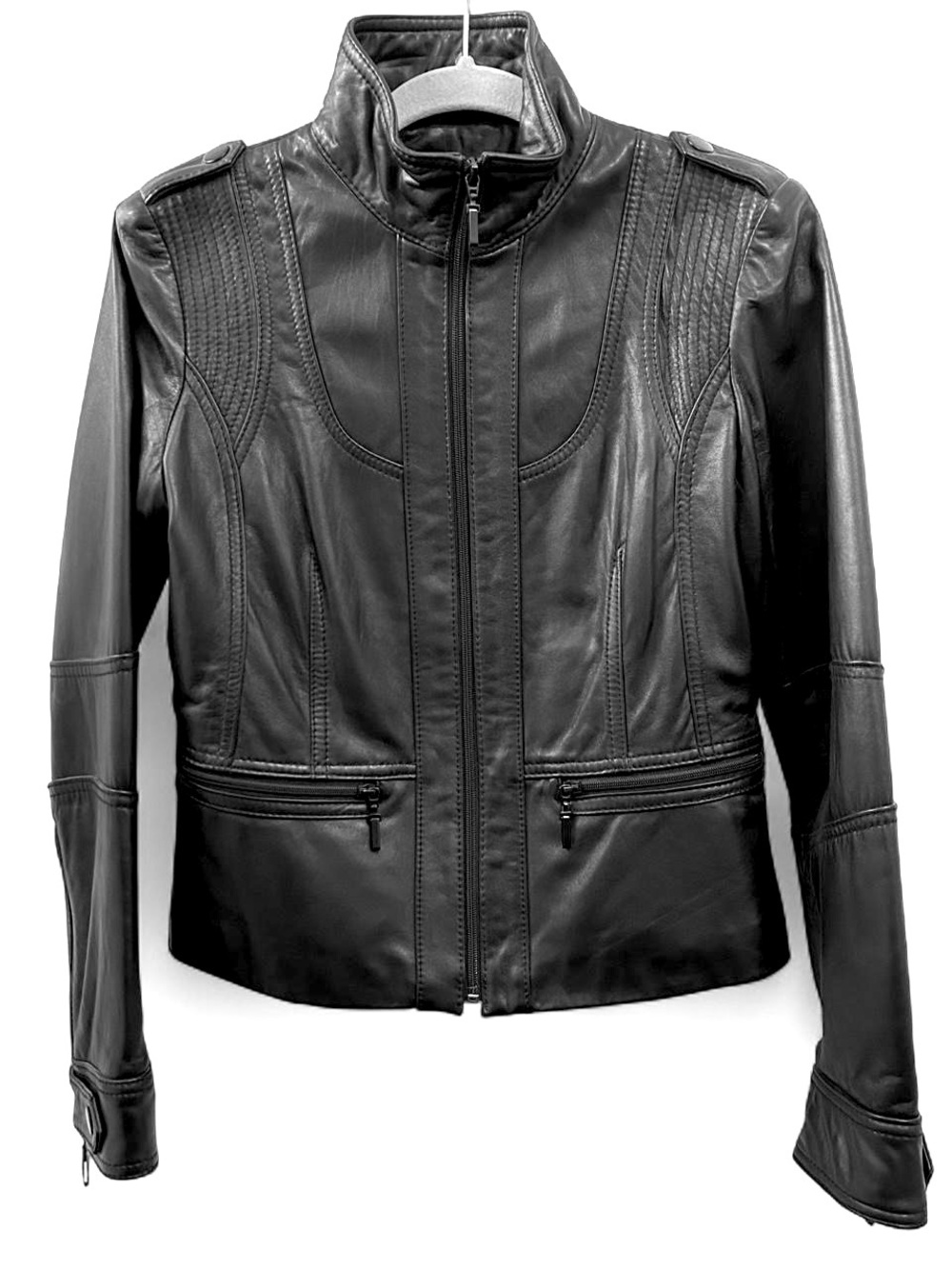 Y2K Vintage Kenneth Cole Reaction genuine leather short black moto jacket